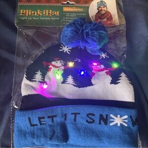 Blinking Light up Holiday beanie hat - Blue - Let it Snow